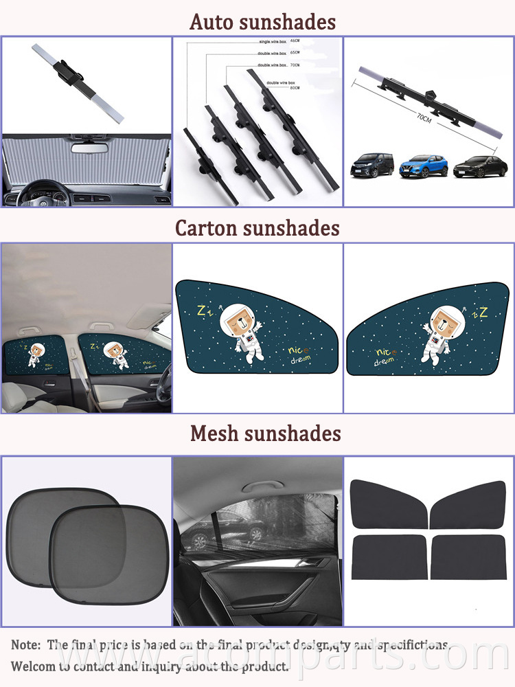 Easy to install use strong vacuum suction cups anti uv rays 60cm automatic retractable car sunshade